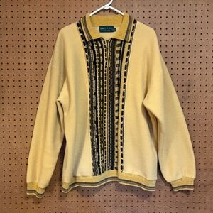 Tundra Canada Mens XL Vintage 1/4 Zip Fleece Pullover Yellow Geometric Knit 90s